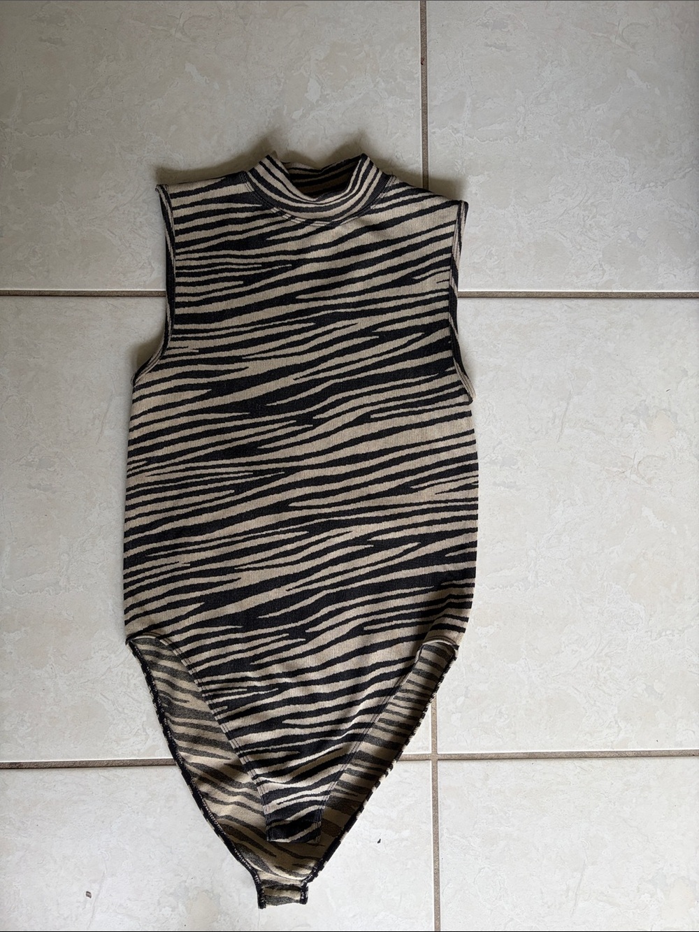 Primark Strapless Zebra-Print Bodysuit in Beige and Black